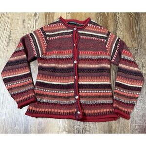 Alpaca 111 Wool Cardigan Sweater Tribal Geometric Primitive Peru Medium Button